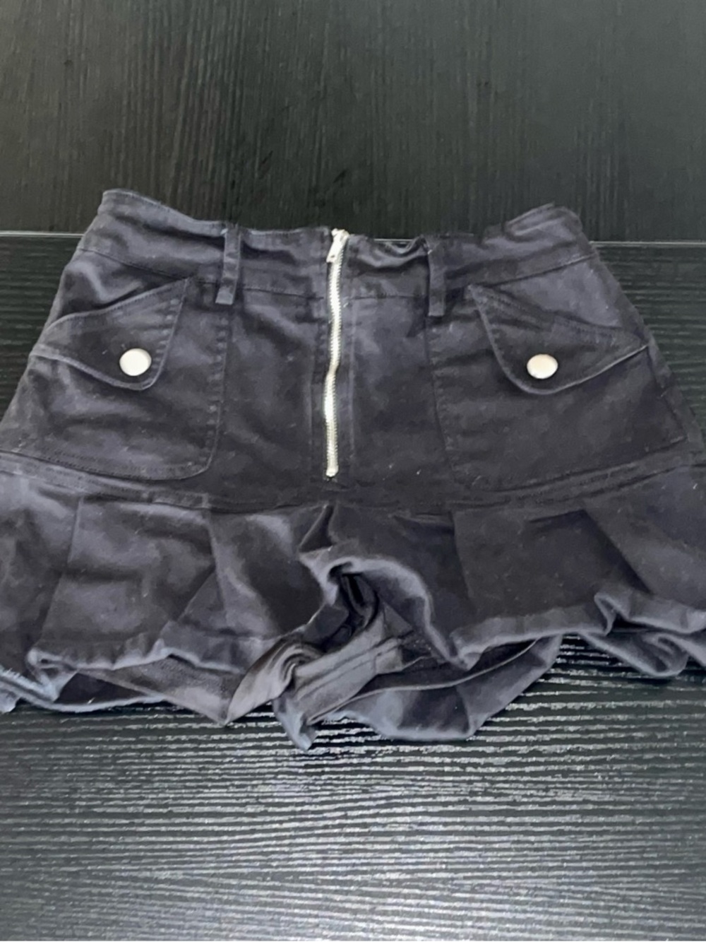 french kyss Black Ruffle Mini Skirt with Front Zip